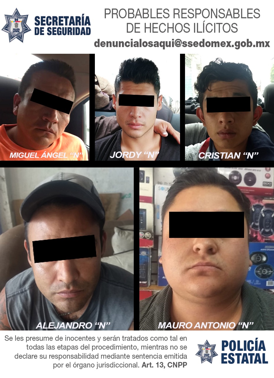 ATRAPA SECRETARÍA DE SEGURIDAD MEXIQUENSE A BANDA QUE SE ROBABA CINCO AUTOMÓVILES AL DÍA