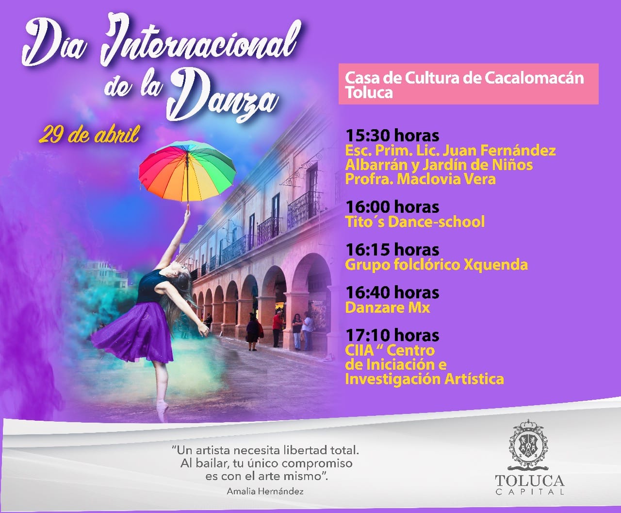 Prepara Toluca fin de semana cultural con motivo del Día Internacional de la Danza