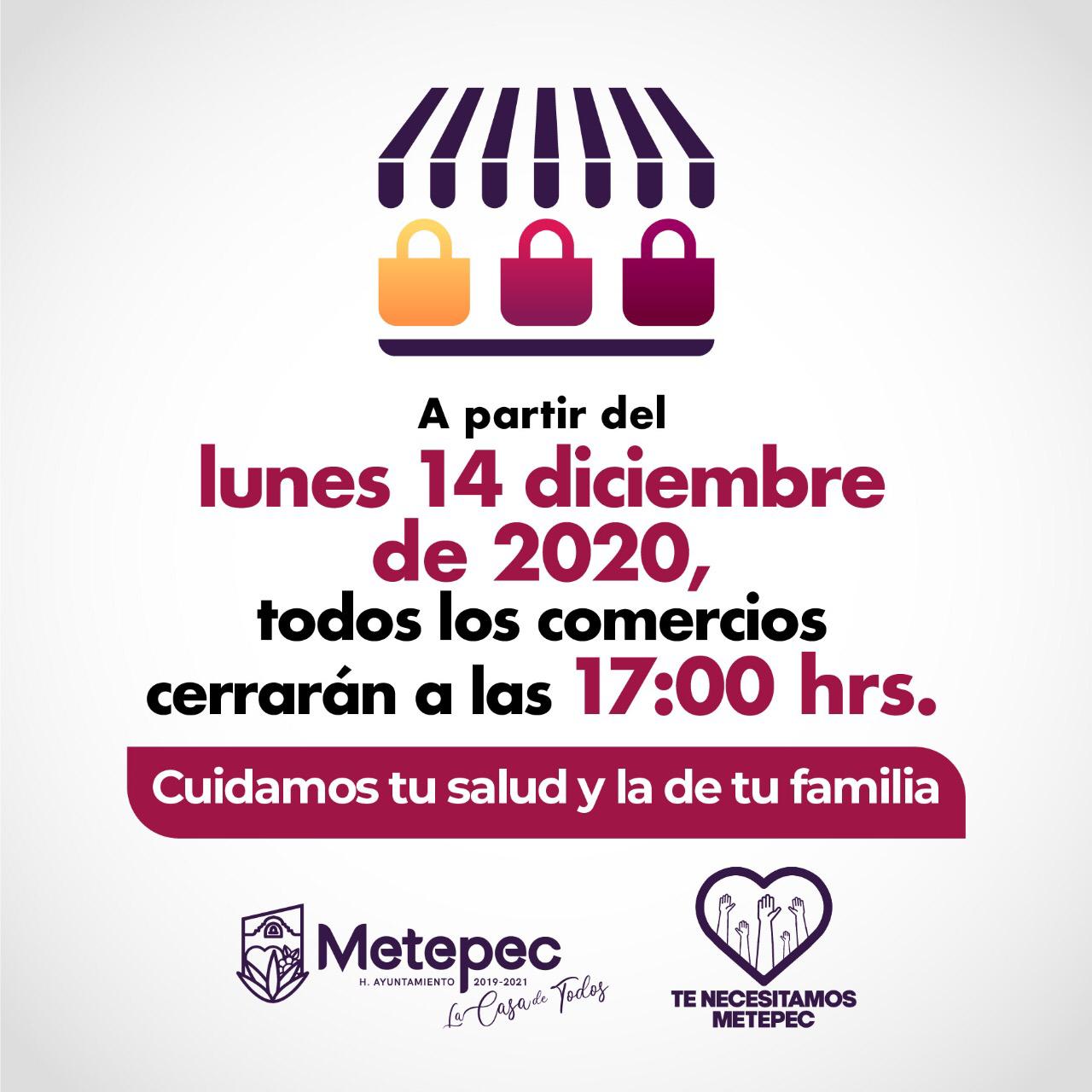 Se suma Metepec al cierre de establecimientos a las cinco de la tarde, por la pandemia 2020-12-11