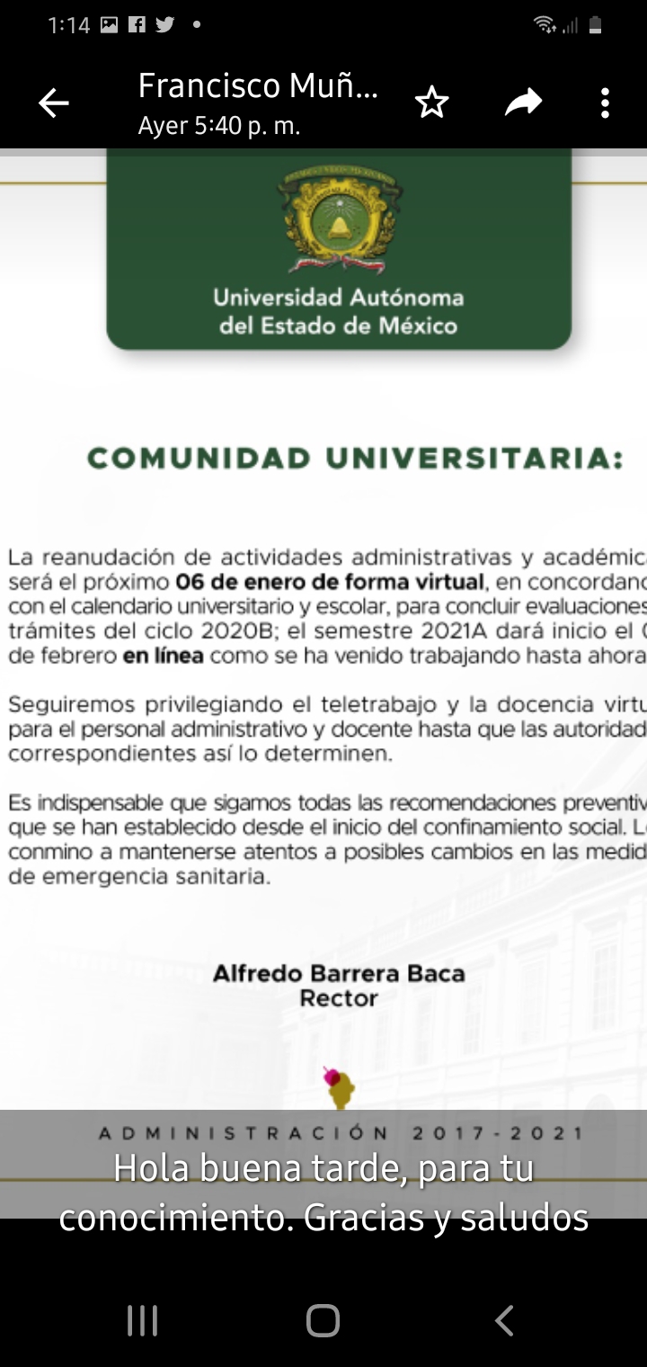 REANUDA ACTIVIDADES ACADÉMICAS Y ADMINISTRATIVAS LA UAEM ESTE 6 DE ENERO