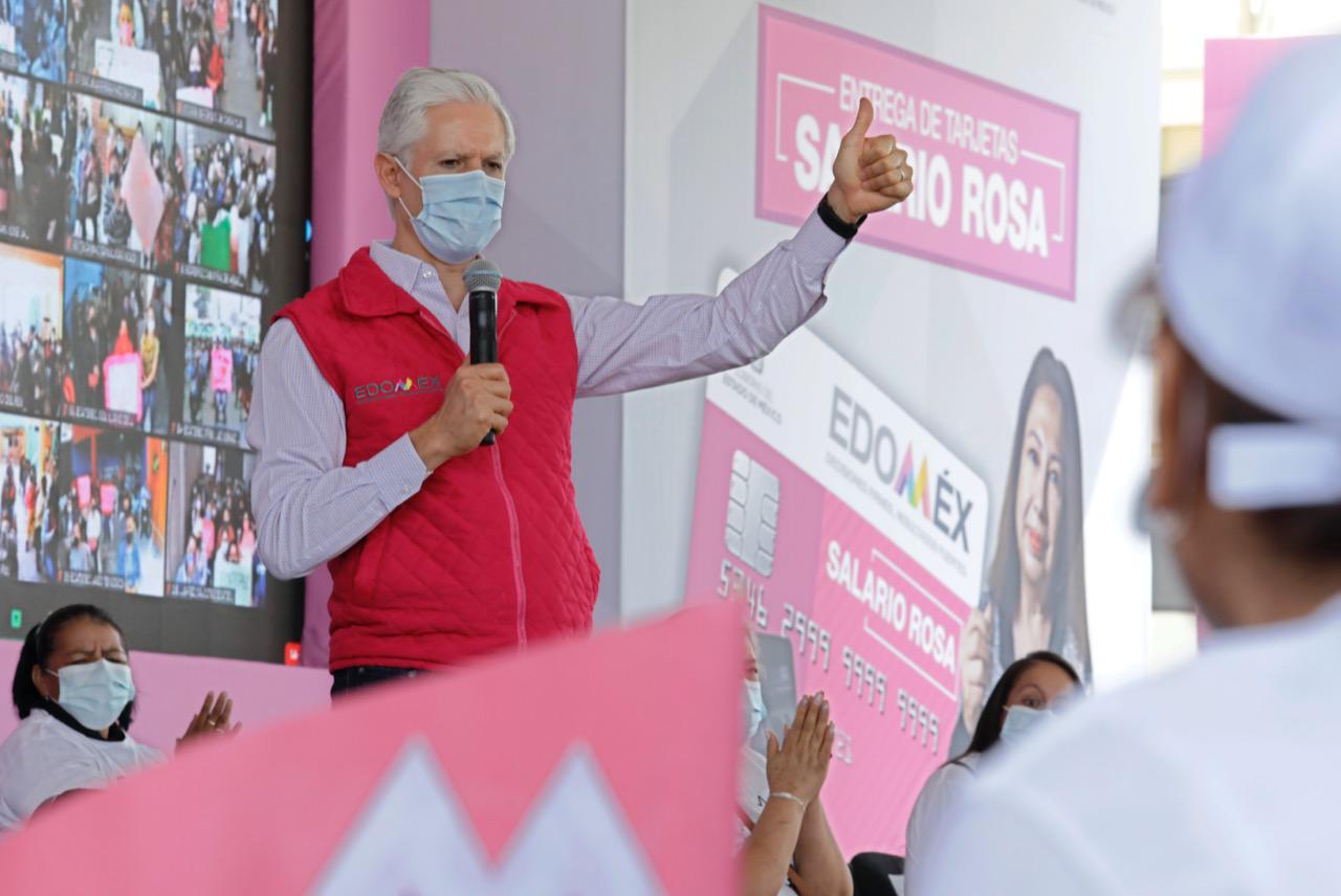 La Tarjeta Salario Rosa llega a aquellas jefas de familia que más lo necesitan, destacó el Gobernador Alfredo del Mazo. 2021-03-16