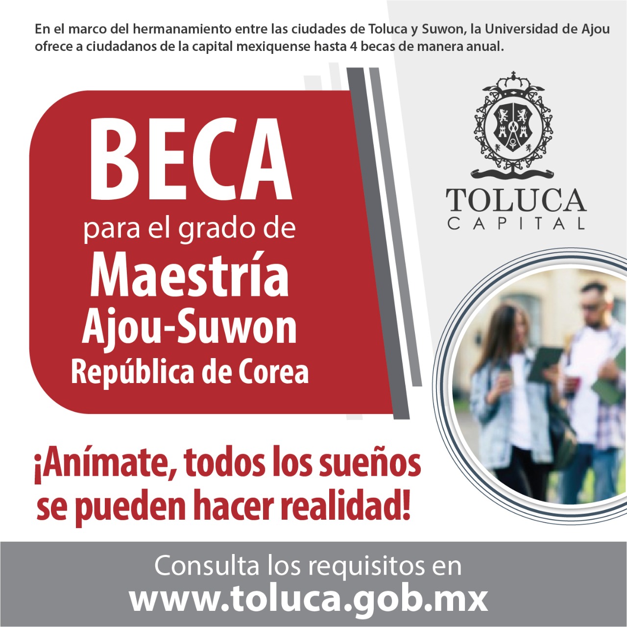 Ofrecen Toluca y Suwon becas para maestría en la Universidad de Ajou