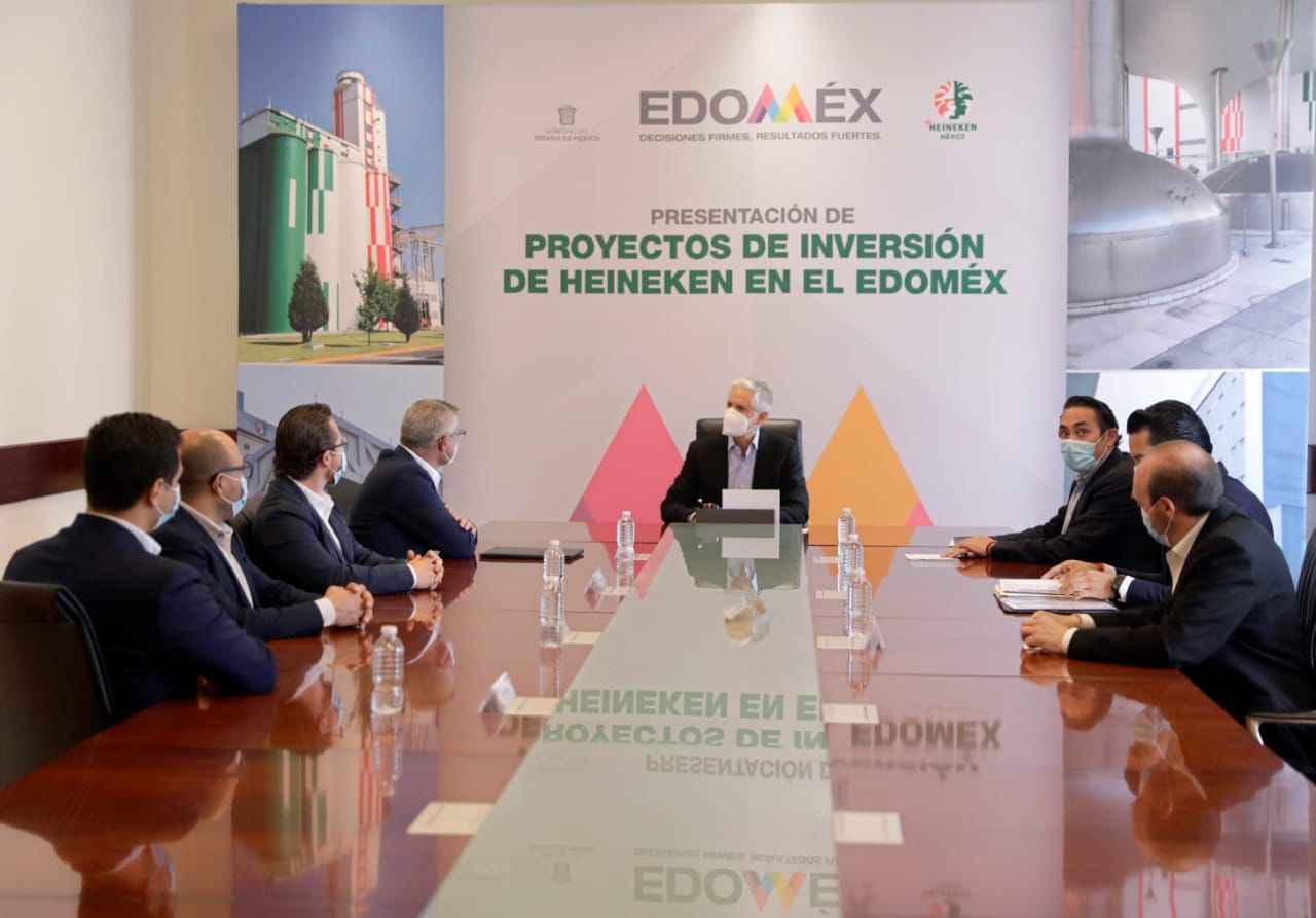 Representantes de la fábrica de cerceza Heineken informaron al gobernador que invertirán casi 700 millones en su planta de Toluca. 2021-06-21