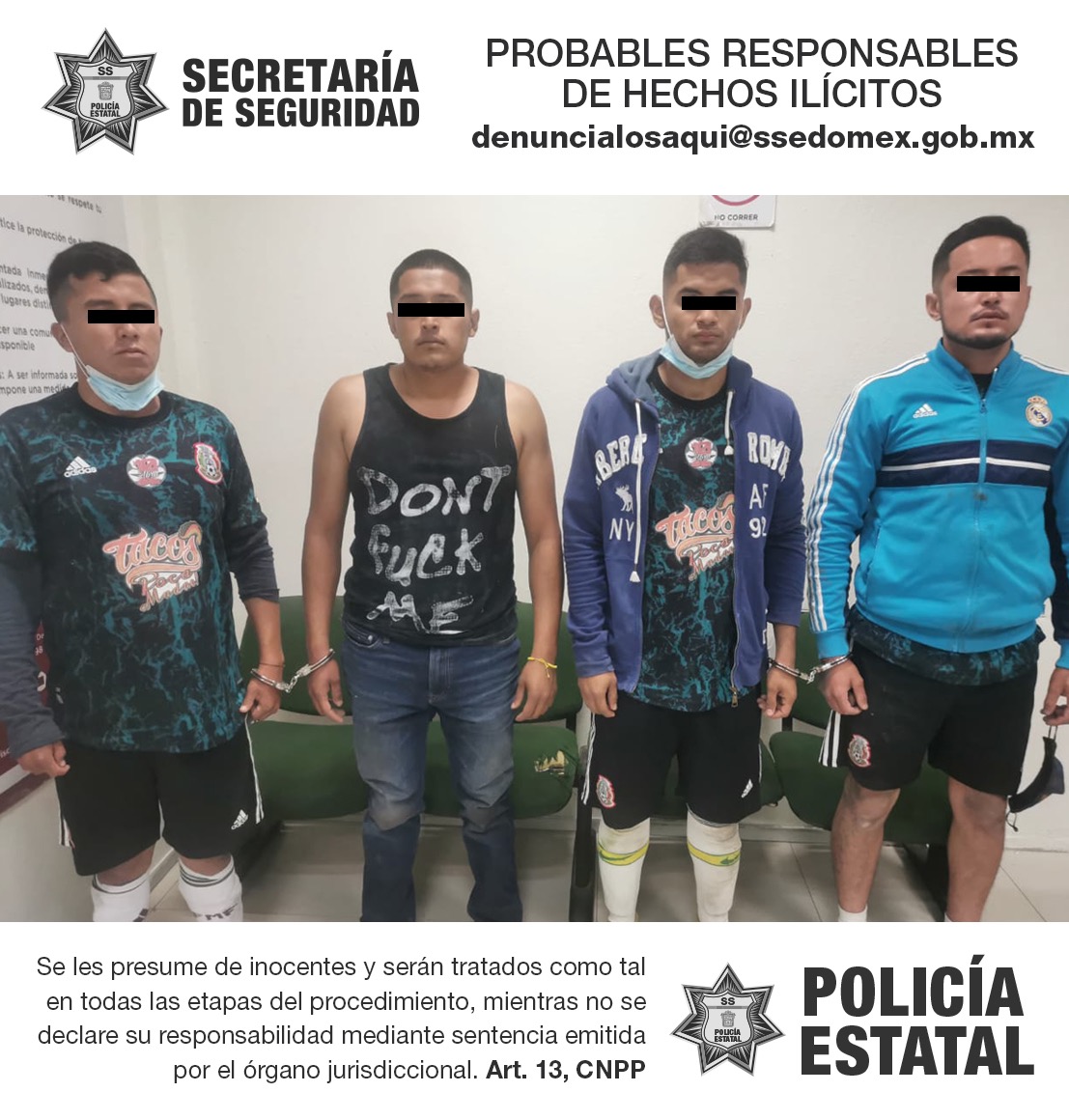 DFELINCUENTES DETENIDOS POR LA POLICÍA ESTATAL MEXIQUENSE. SI LOS RECONOCE, DENÚNCIELOS !