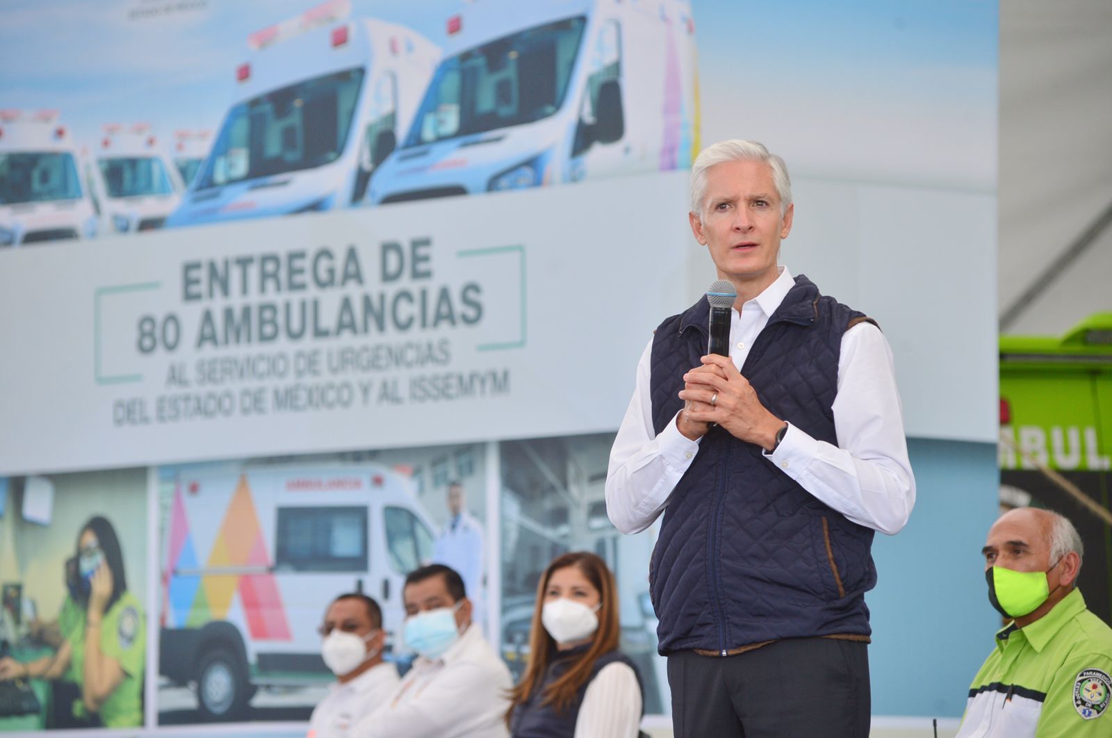 El Gobernador Alfredo del Mazo entregó 80 a,bulancias al ISSEMYM y al SUEM, EN ACTO EFECTUADO EN nEZAHUALCÓYOTL.