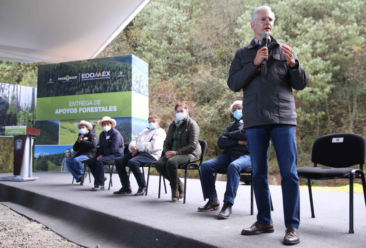 Al entregar Apoyos Forestales a quienes protegen el bosque, indicó el gobernador avance en 67 por ciento de la meta sexenal de sembrtar 90 millones de árboles.