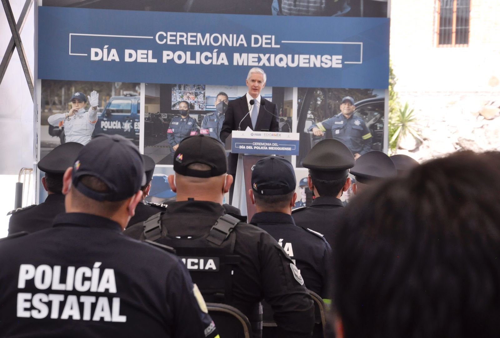 Ceremonia del Día del Policía Mexiquense, encabezada por el Gobernador Alfredo del Mazo. 2021-12-07