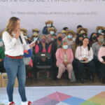 Ana Muñiz Neyra, Presidenta Municipal de San Mateo Atenco, al dar la bienvenida a la Secretaria de Desarrollo Social. 24-VIII-2022