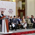 La Gobernadora Delfina Gómez, en la mañanera con el presidente de la República. 18-IX-23