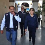 La Gobernadora del Estado de México, Delfina Gómez, encabezó el simulacro de sismo.