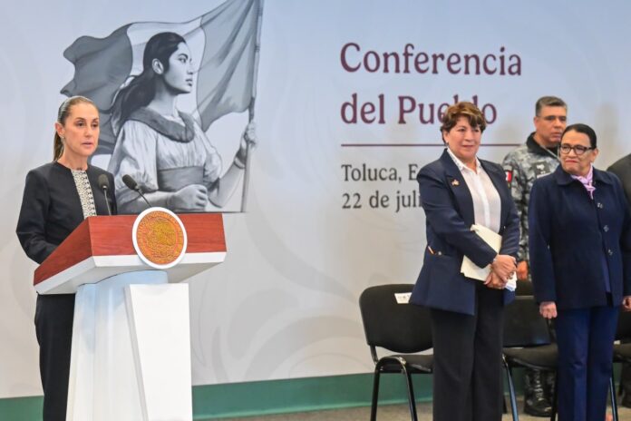 La conferencia de prensa mañanera de la Presidenta Sheinbaum, se efecuó en Toluca. 22-VII-2026